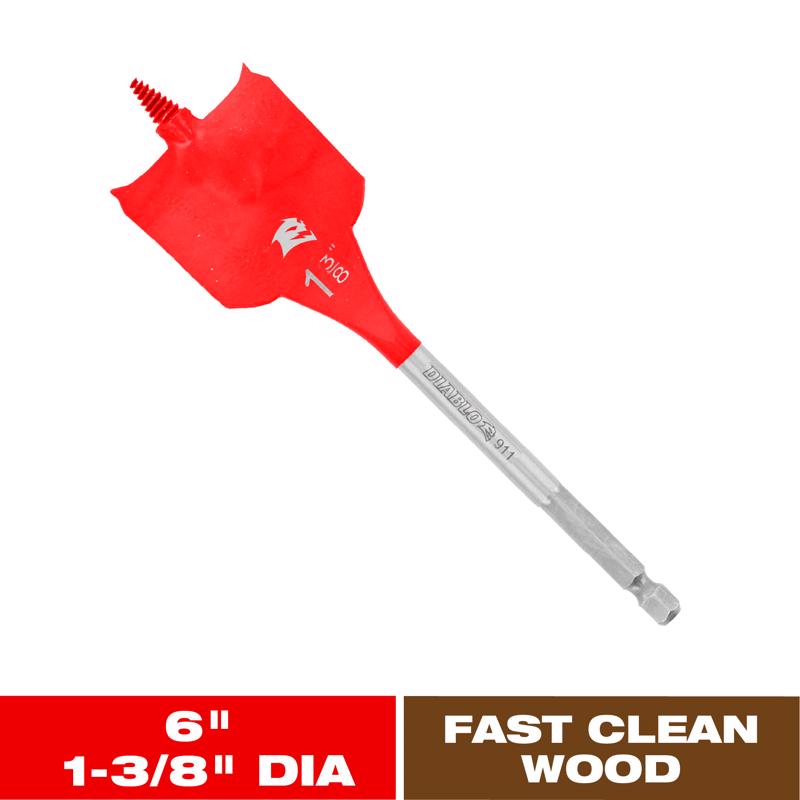 Diablo 1-3/8 in. X 6 in. L High Speed Steel Clean Wood Spade Bit Hex Shank