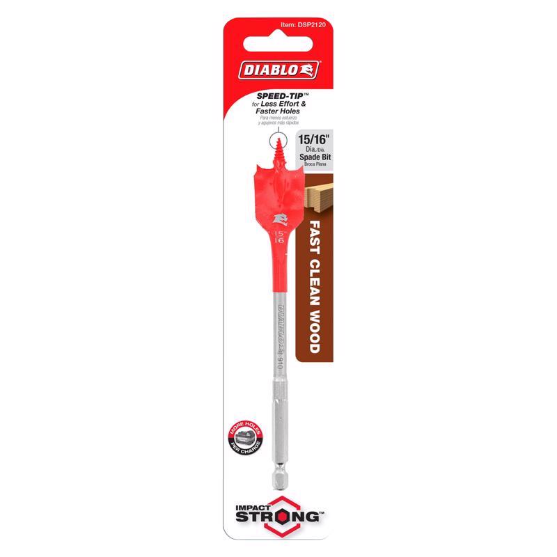 Diablo 15/16 in. X 6 in. L High Speed Steel Clean Wood Spade Bit Hex Shank