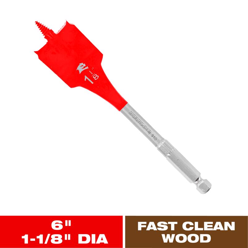 Diablo 1-1/8 in. X 6 in. L High Speed Steel Clean Wood Spade Bit Hex Shank