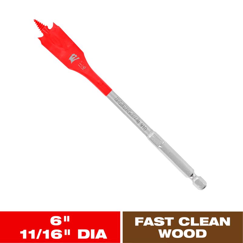 Diablo 11/16 in. X 6 in. L High Speed Steel Clean Wood Spade Bit Hex Shank