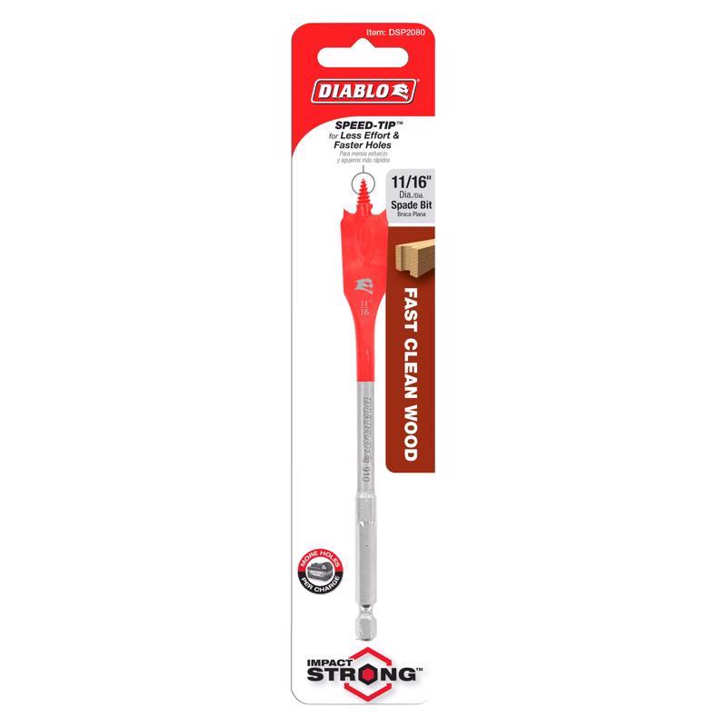 Diablo 11/16 in. X 6 in. L High Speed Steel Clean Wood Spade Bit Hex Shank