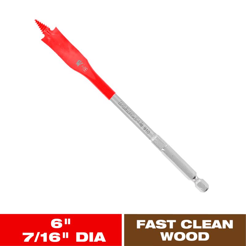 Diablo 7/16 in. X 6 in. L High Speed Steel Clean Wood Spade Bit Hex Shank