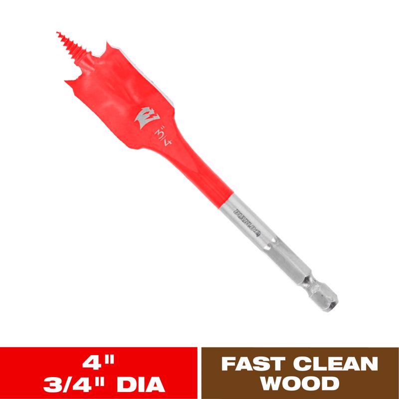 Diablo 3/4 in. X 4 in. L High Speed Steel Clean Wood Spade Bit Hex Shank