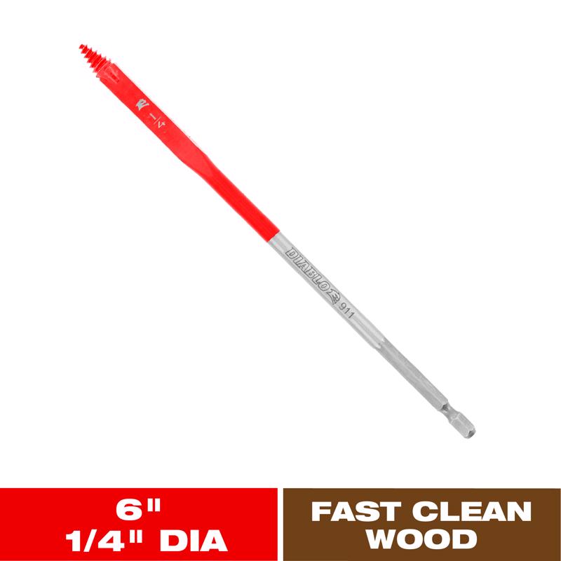 Diablo 1/4 in. X 6 in. L High Speed Steel Clean Wood Spade Bit Hex Shank