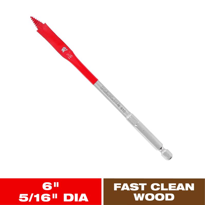 Diablo 5/16 in. X 6 in. L High Speed Steel Clean Wood Spade Bit Hex Shank