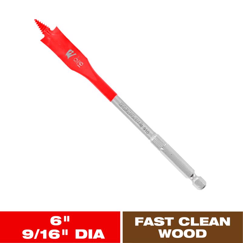 Diablo 9/16 in. X 6 in. L High Speed Steel Clean Wood Spade Bit Hex Shank