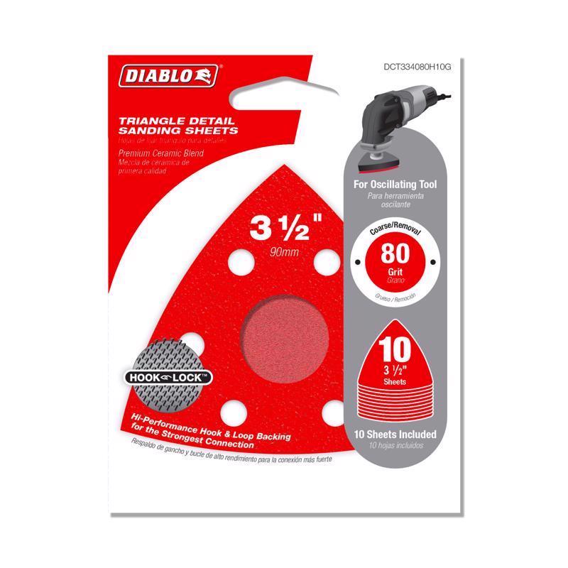 Diablo 3-1/2 in. Ceramic Blend Hook and Lock Triangle Sanding Sheets 80 Grit Coarse 10 pk