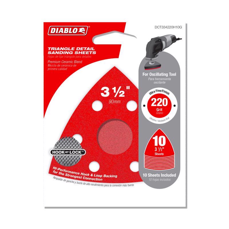 Diablo 3-1/2 in. Ceramic Blend Hook and Lock Triangle Sanding Sheets 220 Grit Ultra Fine 10 pk