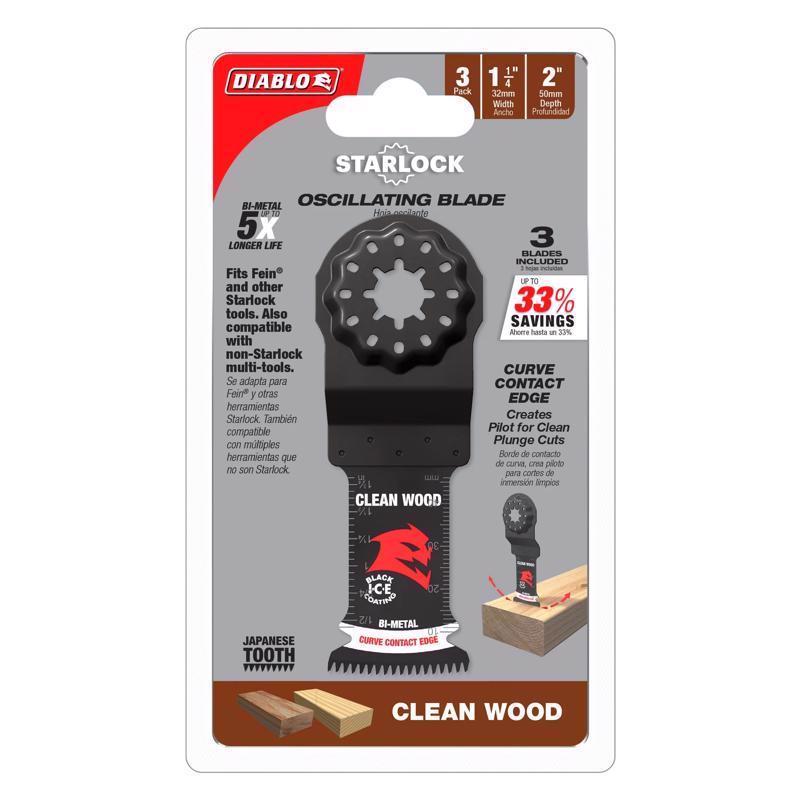 Diablo Starlock 1-1/4 in. W Bi-Metal Curved Contact Edge Oscillating Blade Clean Wood 3 pk