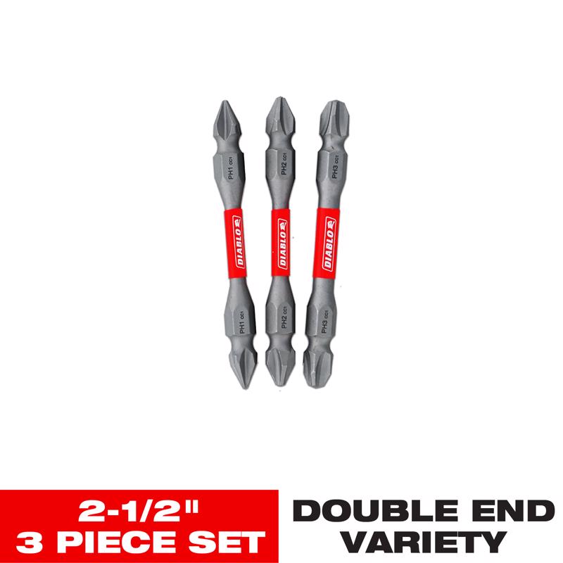 Diablo Phillips/Square/Torx 2-1/2 in. L Double-Ended Screwdriver Bit Set Black Oxide 3 pc