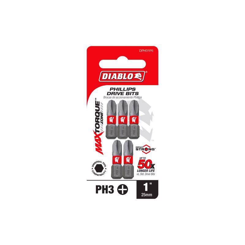 Diablo Phillips #3 X 1 in. L Driver Bit Black Oxide 5 pk