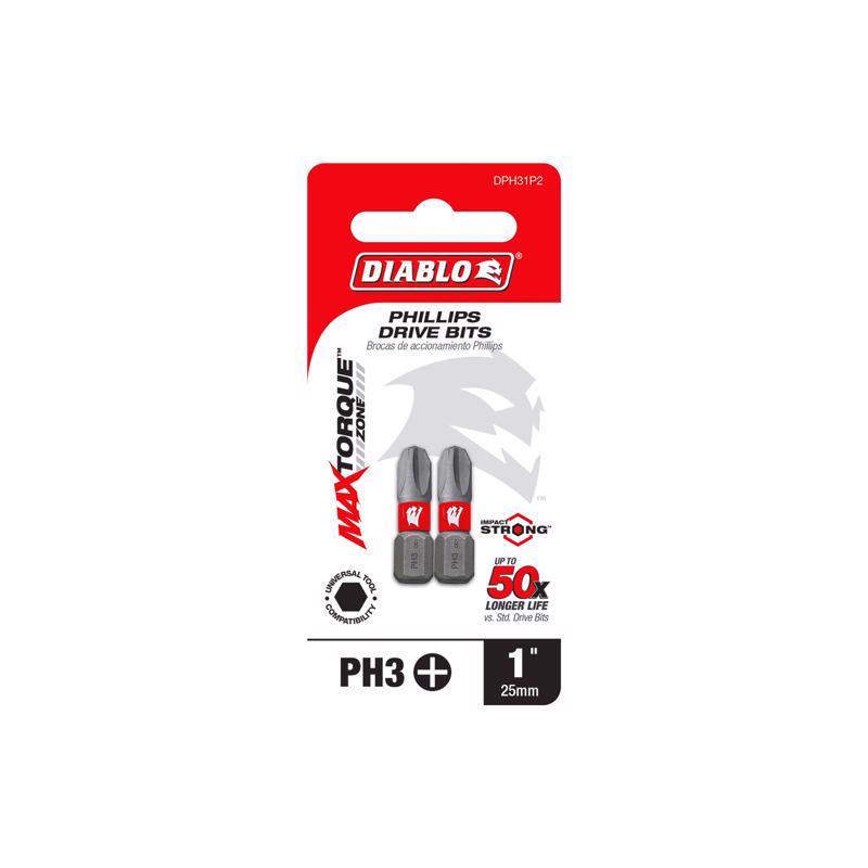 Diablo Phillips #3 X 1 in. L Driver Bit Black Oxide 2 pk