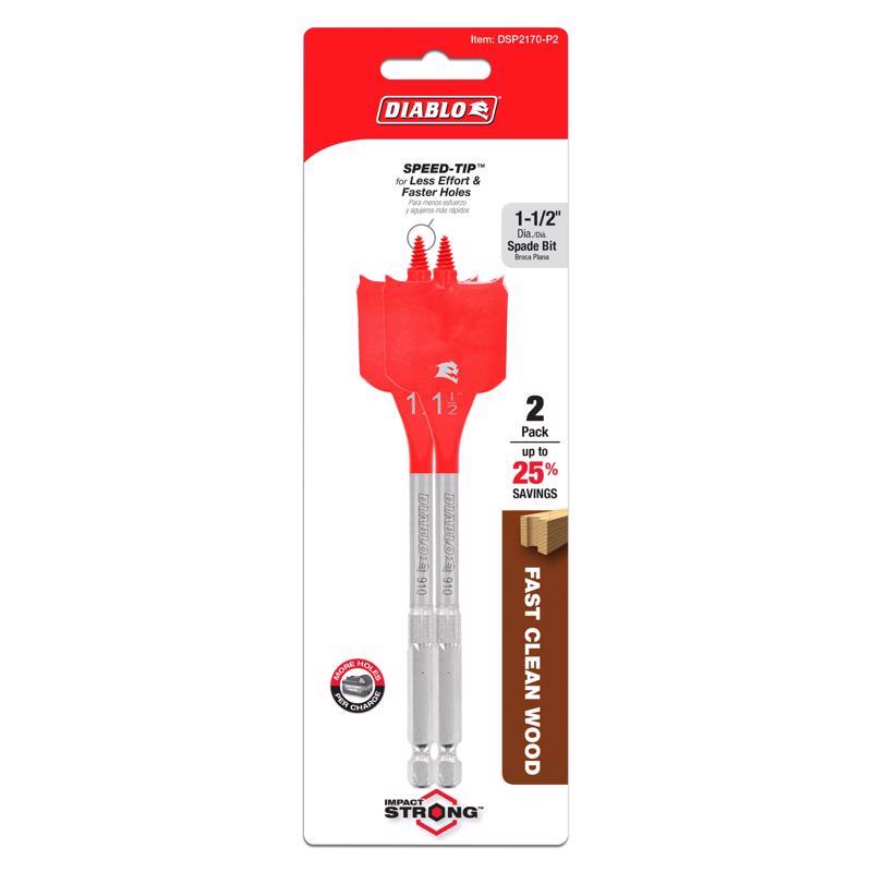 Diablo 1-1/2 in. X 6 in. L High Carbon Steel Clean Wood Spade Bit Hex Shank 2 pk