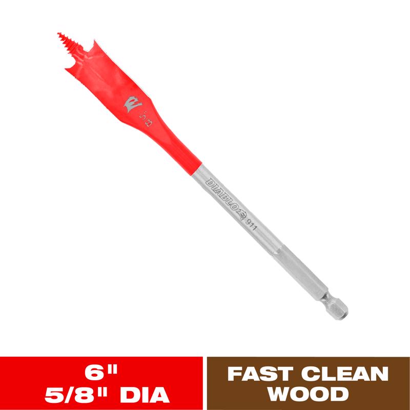 Diablo 5/8 in. X 6 in. L High Speed Steel Clean Wood Spade Bit Hex Shank