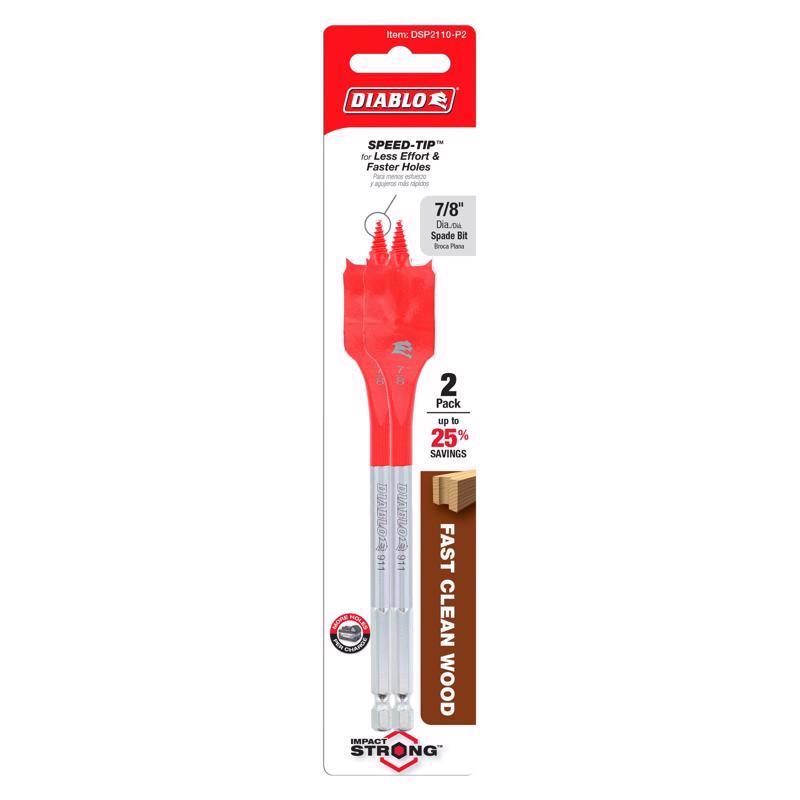 Diablo 7/8 in. X 6 in. L High Speed Steel Clean Wood Spade Bit Hex Shank 2 pk