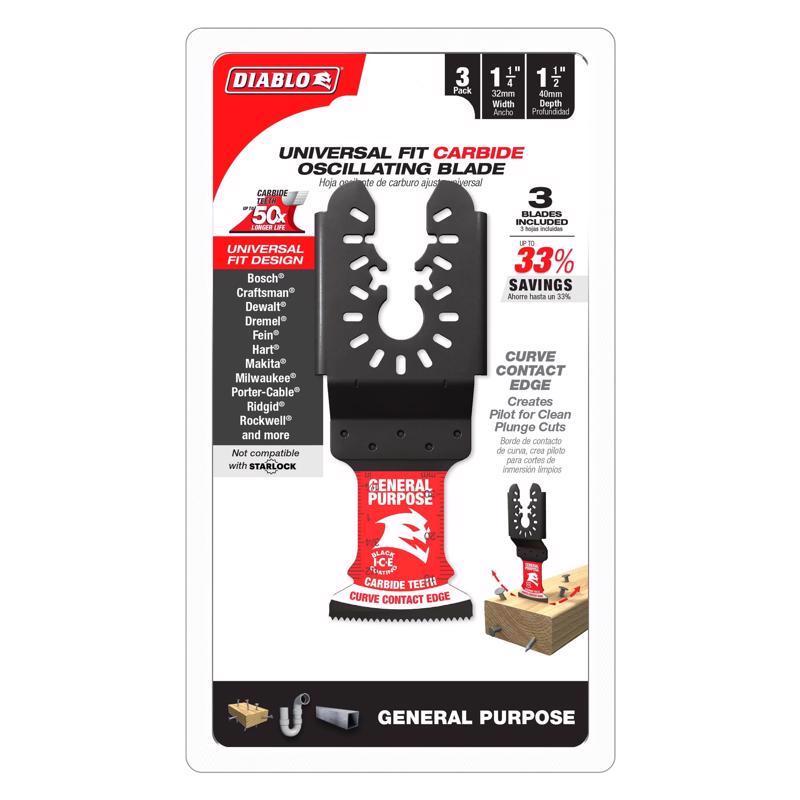 Diablo 1-1/4 in. X 1-1/4 in. W Carbide Oscillating Blade General Purpose Cuts 3 pk