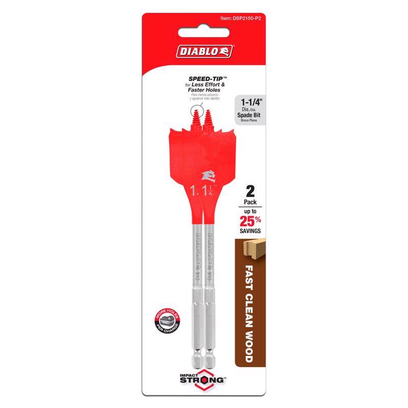 Diablo 1-1/4 in. X 6 in. L High Speed Steel Clean Wood Spade Bit Hex Shank 2 pk