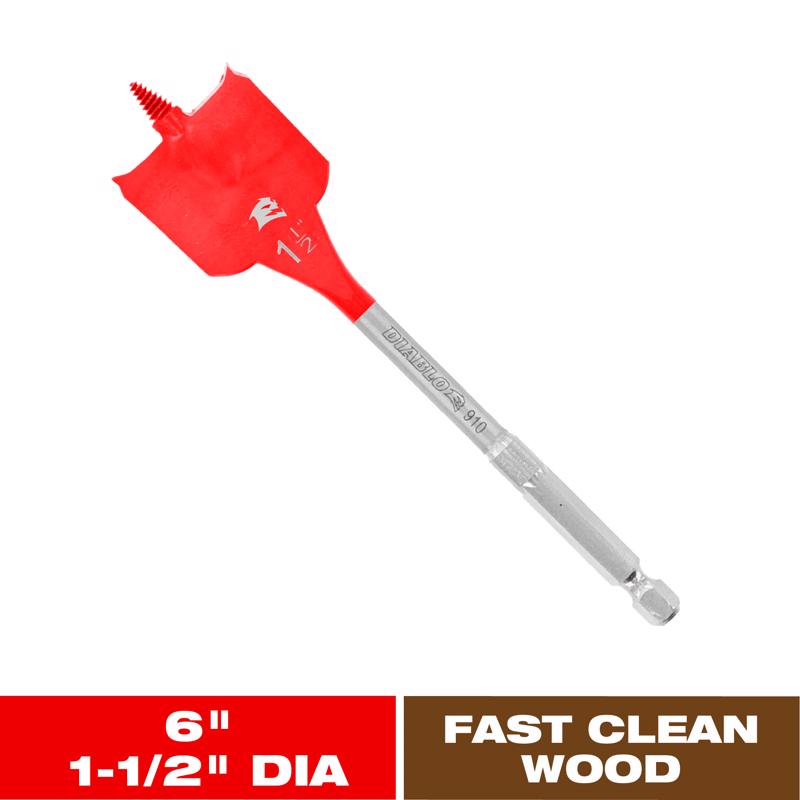 Diablo 1-1/2 in. X 6 in. L High Speed Steel Clean Wood Spade Bit Hex Shank