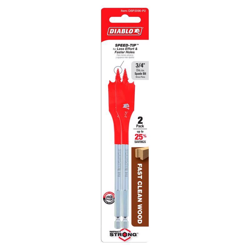 Diablo 3/4 in. X 6 in. L High Speed Steel Clean Wood Spade Bit Hex Shank 2 pk