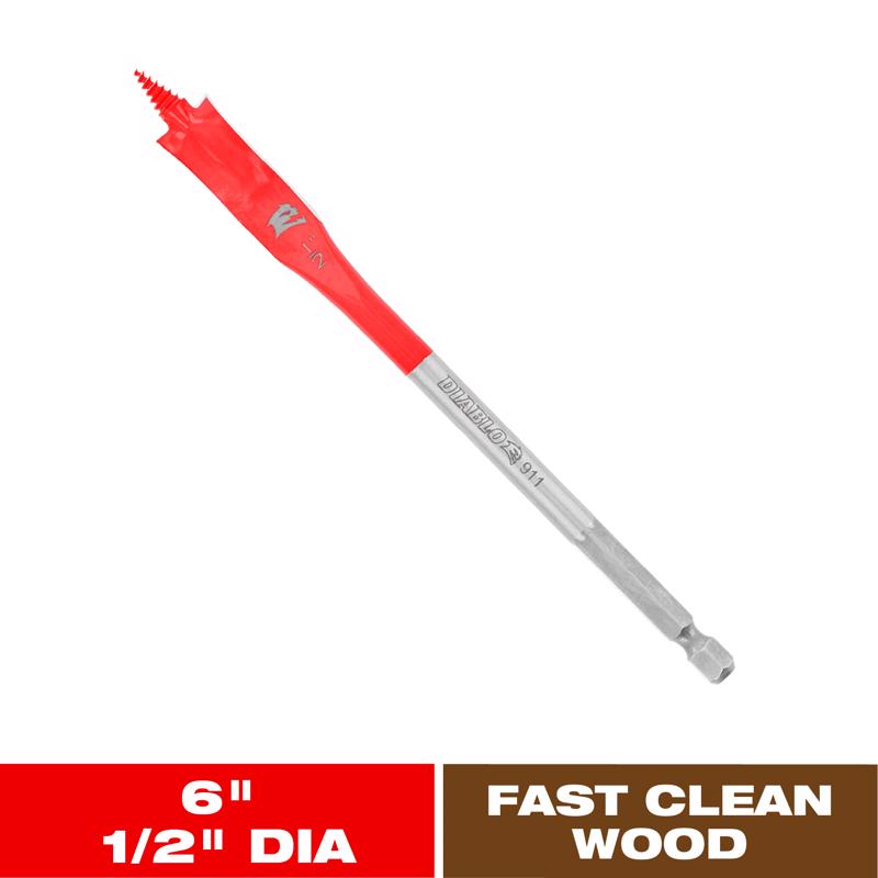 Diablo 1/2 in. X 6 in. L High Speed Steel Clean Wood Spade Bit Hex Shank