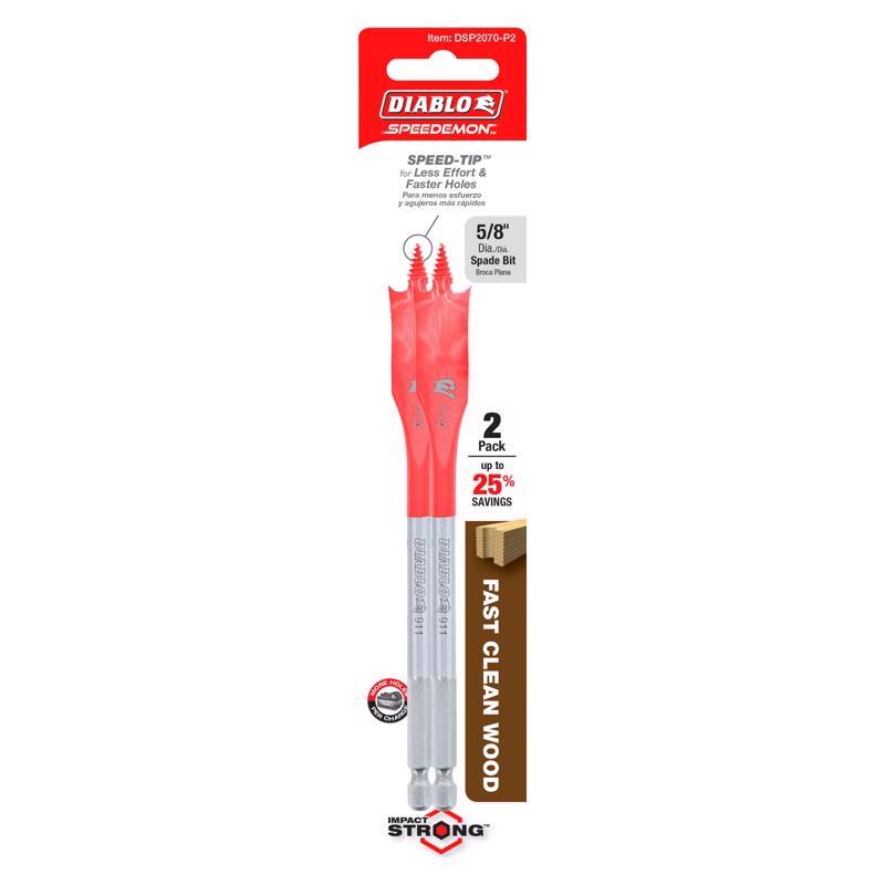 Diablo 5/8 in. X 6 in. L High Speed Steel Clean Wood Spade Bit Hex Shank 2 pk