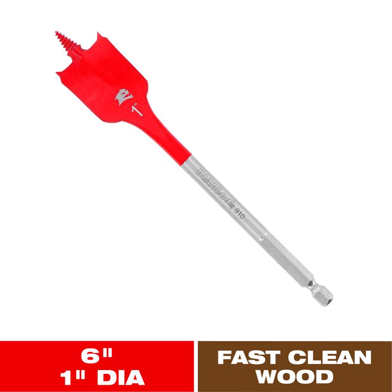 Diablo 1 in. X 6 in. L High Speed Steel Clean Wood Spade Bit Hex Shank