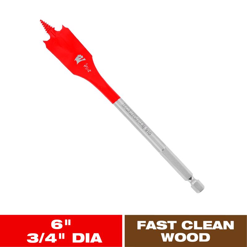 Diablo 3/4 in. X 6 in. L High Speed Steel Clean Wood Spade Bit Hex Shank