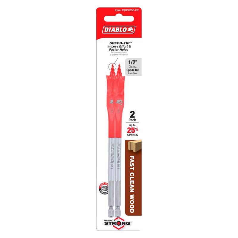 Diablo 1/2 in. X 6 in. L High Speed Steel Clean Wood Spade Bit Hex Shank 2 pk