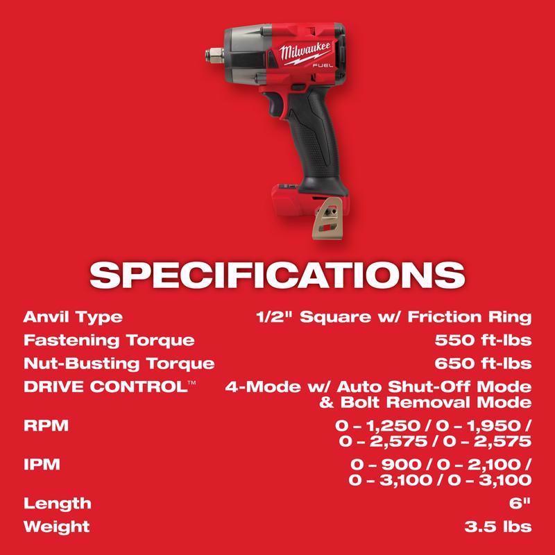 Milwaukee M18 FUEL 1/2 in. Cordless Brushless Impact Wrench Tool Only