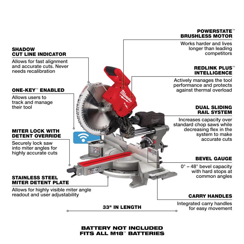 Milwaukee M18 FUEL 12 in. Cordless Brushless Dual-Bevel Sliding Compound Miter Saw Tool Only