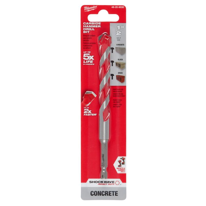 Milwaukee Shockwave 1/2 in. X 6 in. L Carbide Hammer Drill Bit Hex Shank