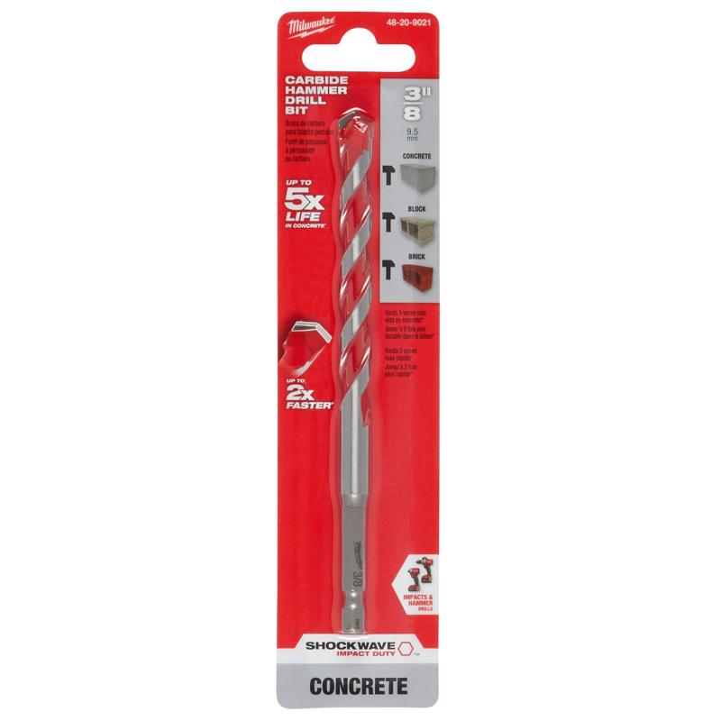 Milwaukee Shockwave 3/8 in. X 6 in. L Carbide Hammer Drill Bit Hex Shank