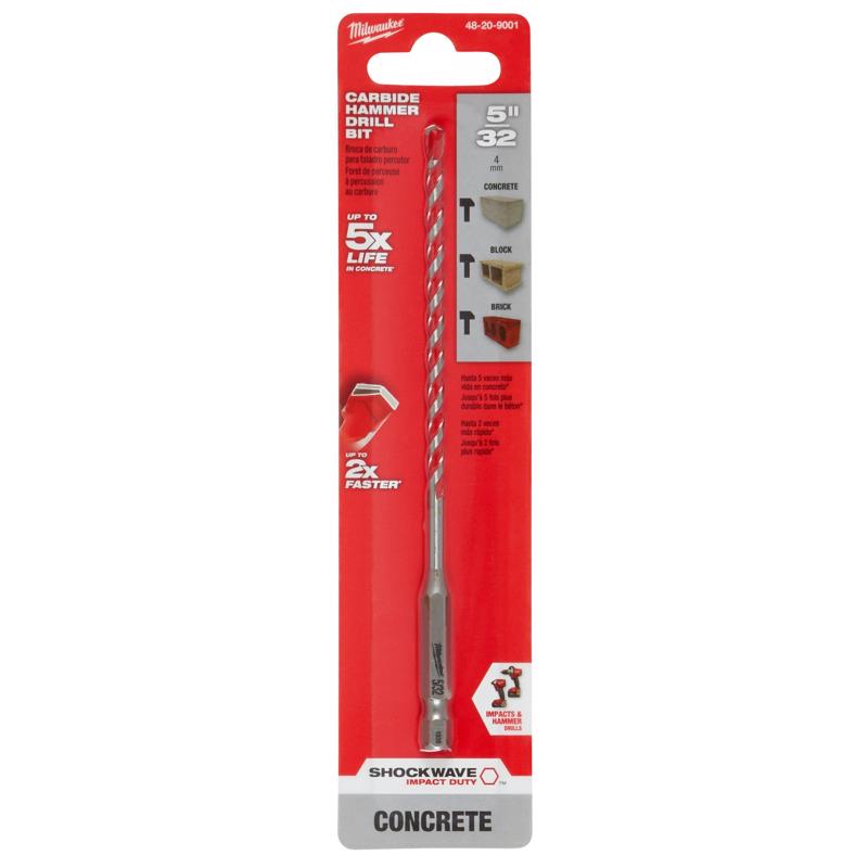 Milwaukee Shockwave 5/32 in. X 6 in. L Carbide Hammer Drill Bit Hex Shank