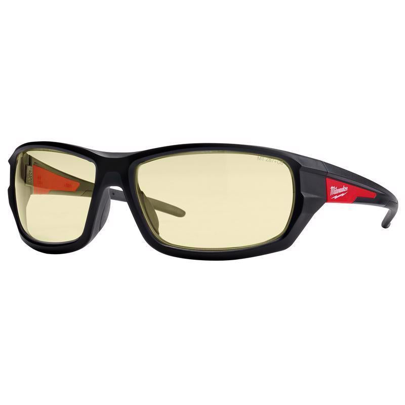 Milwaukee Anti-Fog Impact-Resistant Safety Glasses Yellow Lens Black/Red Frame