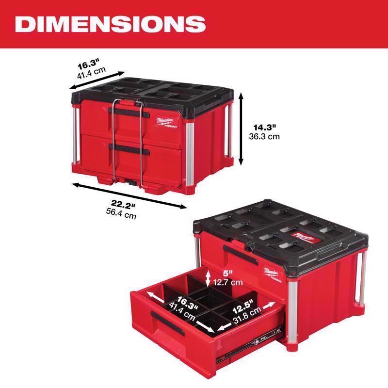 Milwaukee Packout 22 in. Modular 2-Drawer Tool Box Black/Red