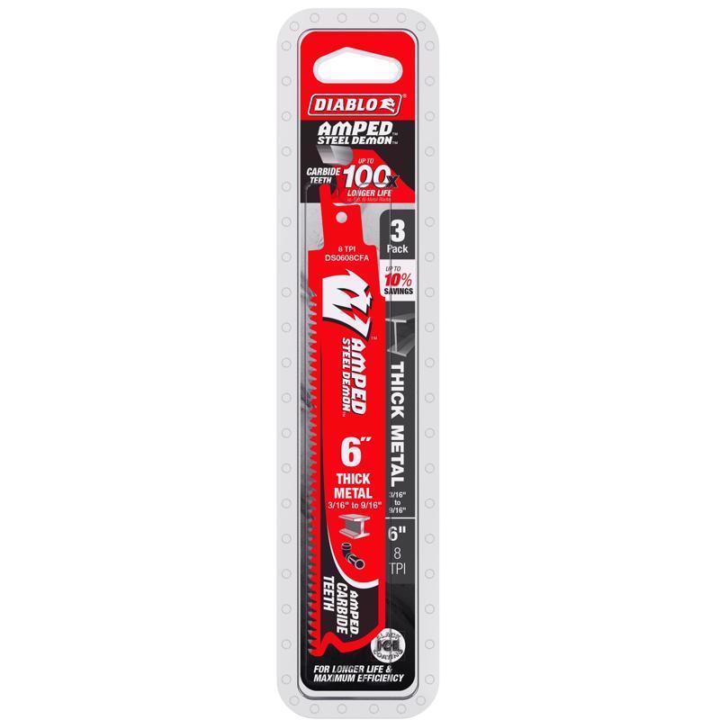 Diablo Steel Demon Amped 6 in. Carbide Tipped Thick Metal Reciprocating Saw Blade 6/9 TPI 3 pk