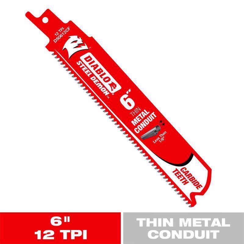 Diablo Steel Demon 6 in. Carbide Tipped Thin Metal Conduit Reciprocating Saw Blade 12 TPI