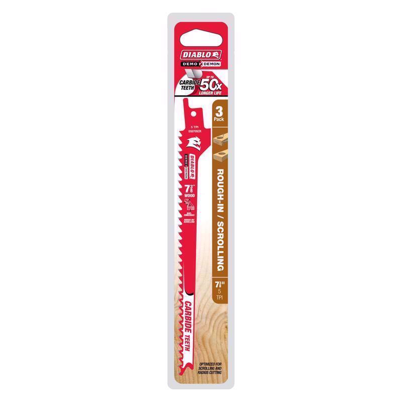 Diablo Demo Demon 7-3/8 in. Carbide Tipped Rough-In/Scrolling Reciprocating Saw Blade 5 TPI 3 pk