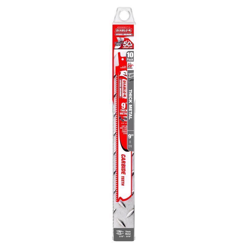 Diablo Steel Demon 9 in. Carbide Tipped Thick Metal Reciprocating Saw Blade 8 TPI 10 pk