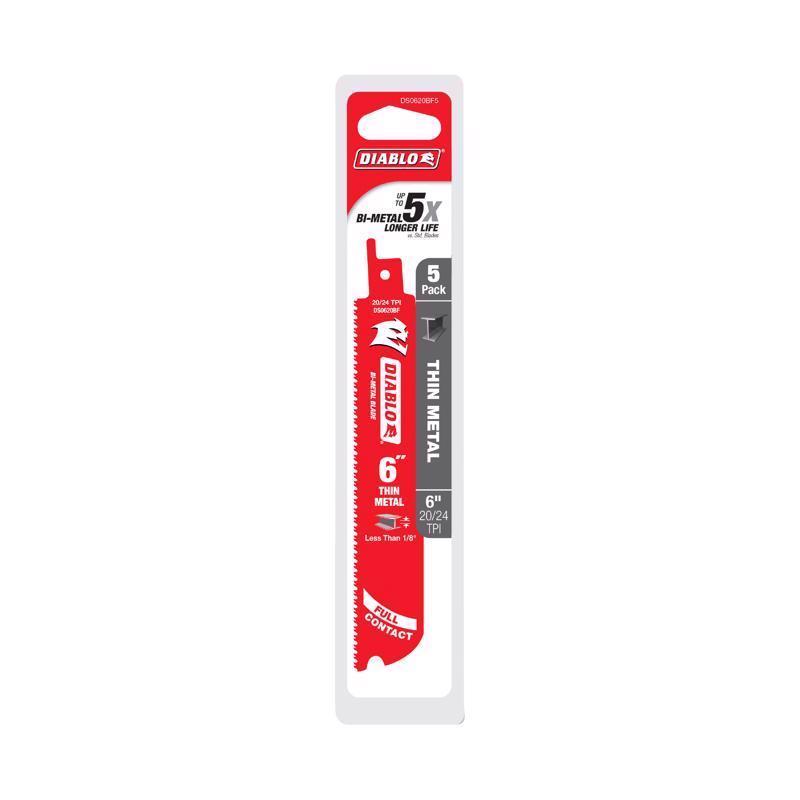 Diablo 6 in. Bi-Metal Thin Metal Reciprocating Saw Blade 20/24 TPI 5 pk