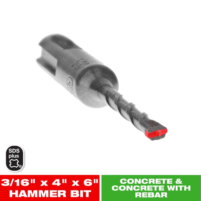 Diablo 3/16 in. X 6 in. L Carbide Tipped 2-Cutter Hammer Drill Bit SDS-Plus Shank