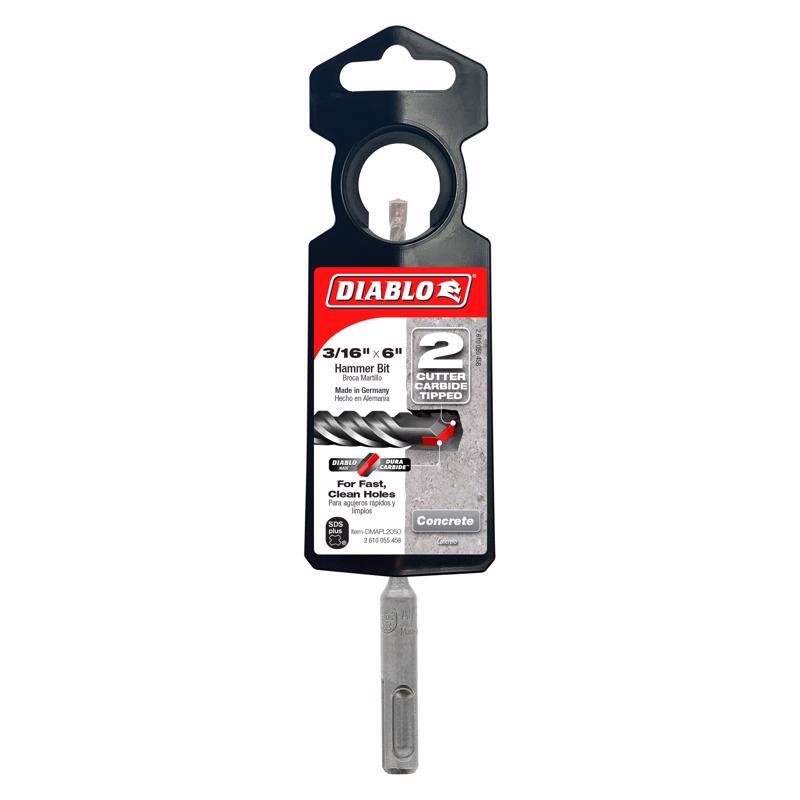 Diablo 3/16 in. X 6 in. L Carbide Tipped 2-Cutter Hammer Drill Bit SDS-Plus Shank