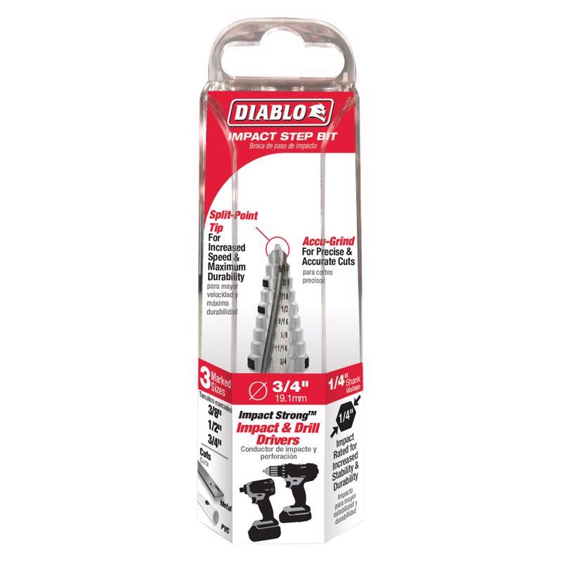 Diablo 3/4 in. X 2-19/32 in. L Metal Impact Step Drill Bit Hex Shank