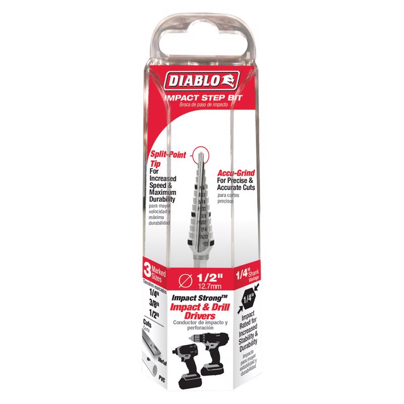 Diablo 1/2 in. X 3-1/32 in. L Metal Impact Step Drill Bit Hex Shank