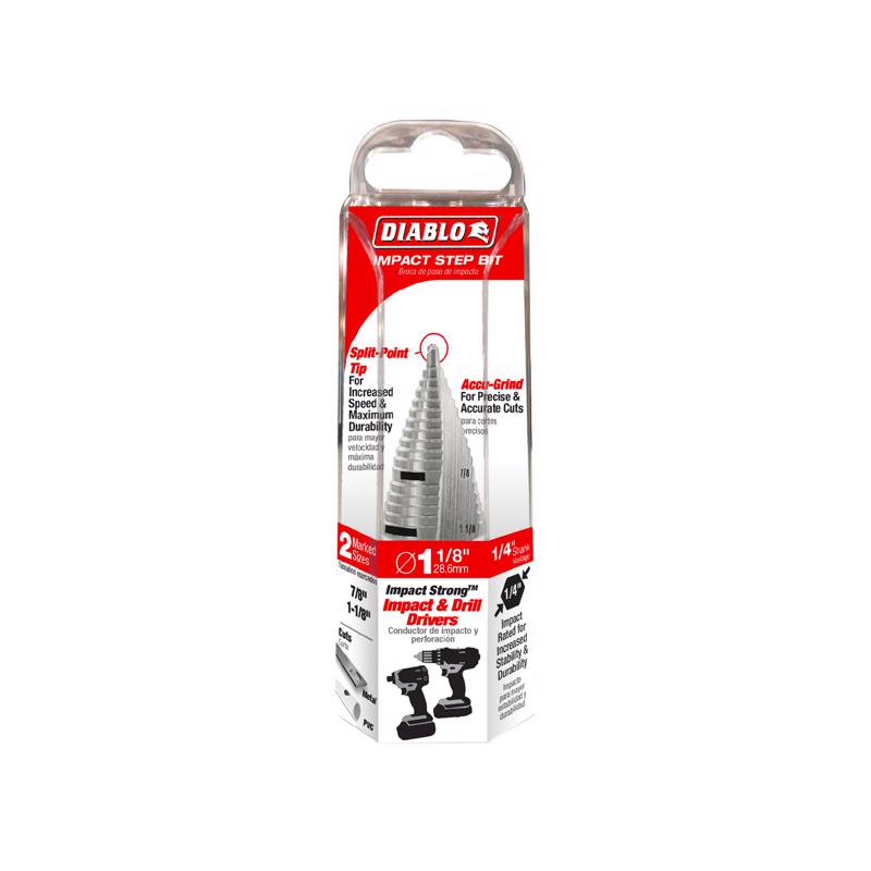 Diablo 1-1/8 in. X 3-1/32 in. L Metal Impact Step Drill Bit Hex Shank