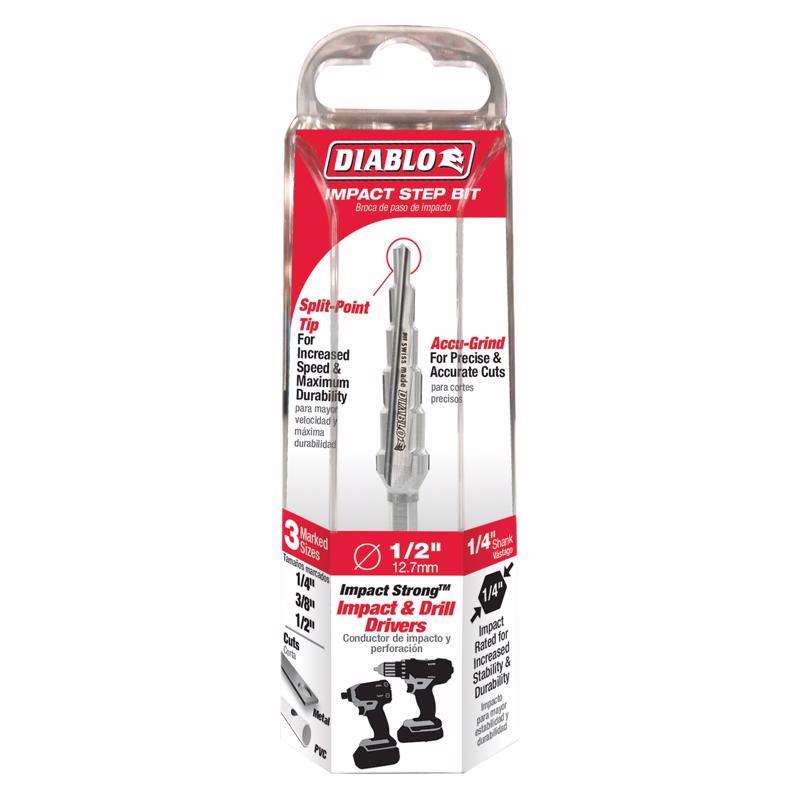 Diablo 1/2 in. X 3-3/8 in. L Metal Impact Step Drill Bit Hex Shank