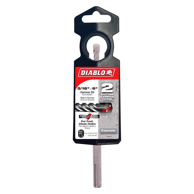Diablo 5/16 in. X 6 in. L Carbide Tipped 2-Cutter Hammer Drill Bit SDS-Plus Shank