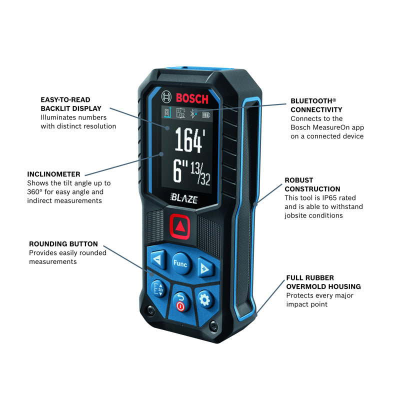 Bosch BLAZE 2.1 in. L X 1.2 in. W Bluetooth Laser Distance Measurer 165 ft. Black/Blue 5 pc