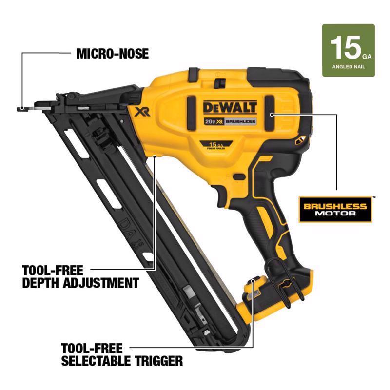 DeWalt 20V MAX XR 15 Ga. Cordless Angled Finish Nailer Tool Only 20 V