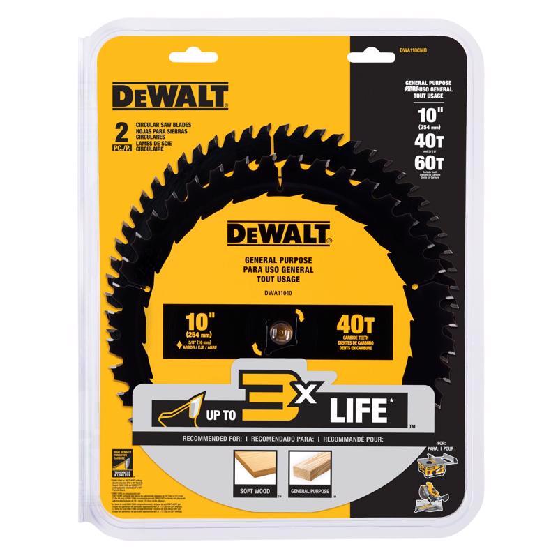 DeWalt 10 in. D X 5/8 in. Carbide Tipped Circular Saw Blade 40/60 teeth 2 pk